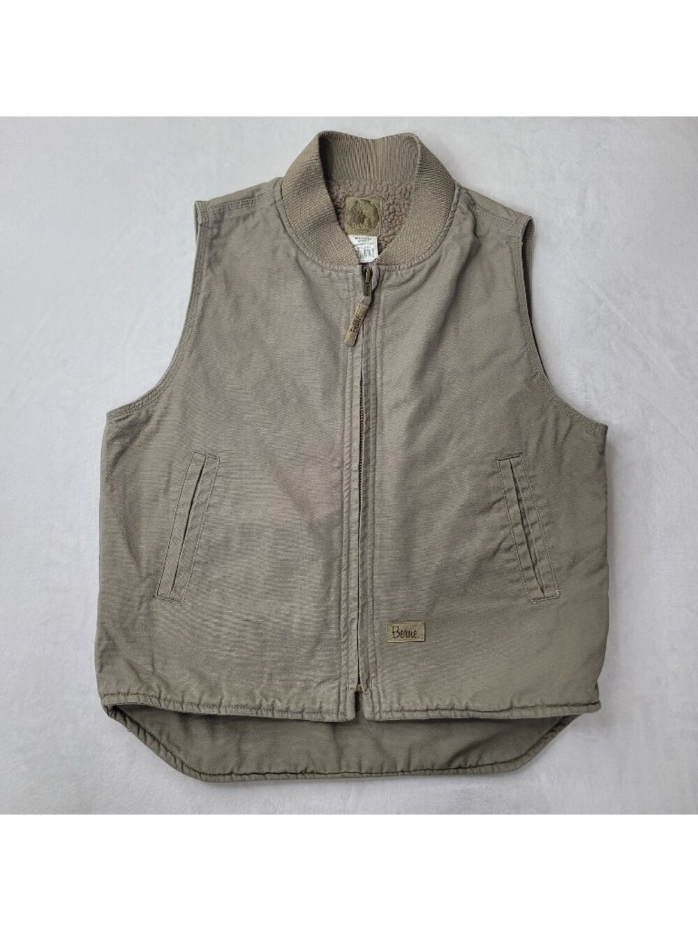 Berne Men's Light Gray Sherpa Lined Zip Outdoor Workwear Vest Jacket Size M